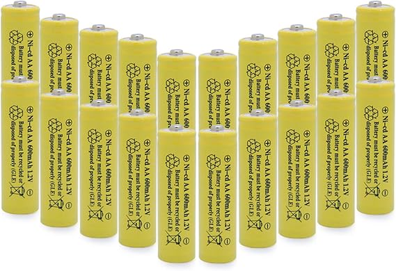AA NiCd 600mAh 1.2V Solar Batteries Rechargable for Outdoor Garden Solar Lights Lamp(20 Pack AA Yellow)