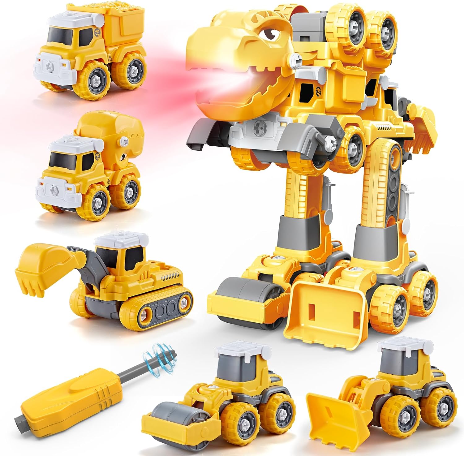 Dinosaur Toy Construction Toy 5 in 1 STEM Take Apart Toys for Kids - Transform into t rex Robot,Toys for Ages 5-8- 5 Year Old Boy Gifts