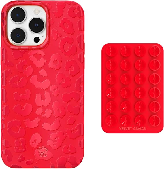 VELVET CAVIAR MagSafe Suction Phone Mount + iPhone 14 Pro Max Case (Bundle - Red Leopard)