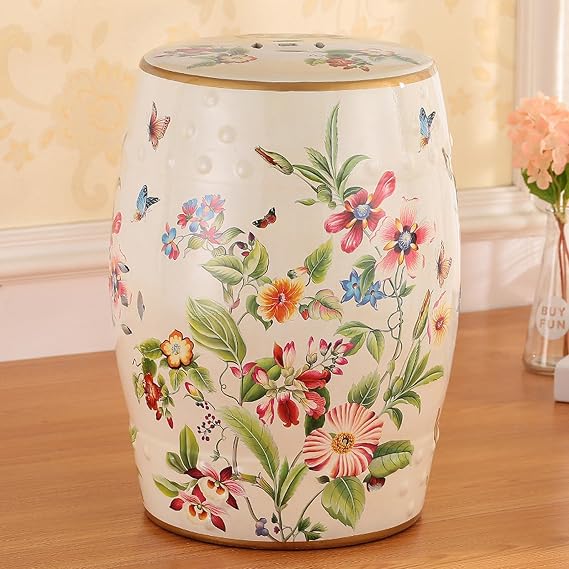 Chinese Ceramic Drum Garden Stool,Flower Birds Ceramic Decorative Garden Stool(O)
