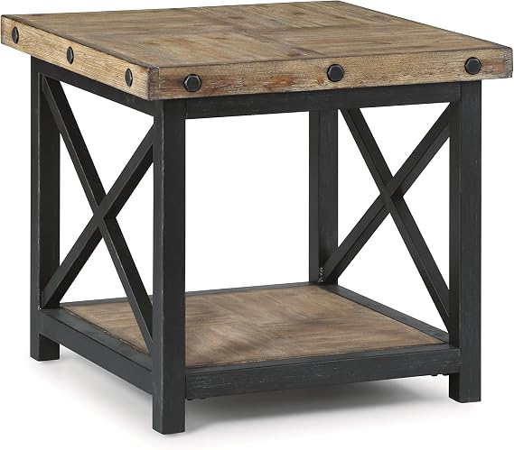 Flexsteel Light Brown Lamp Table with Metal Frame and Exposed Bolt Heads
