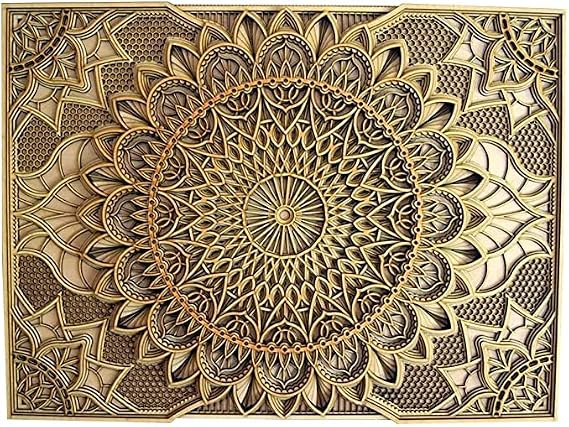 Home Wall Decor – Multilayered Laser Cut Carved Elegant Wooden Mandala Hanging MDF Panels for Decoration - Rustic Contemporary Artwork (Natural Wood, 10.6 x 7.9in (27x20cm))