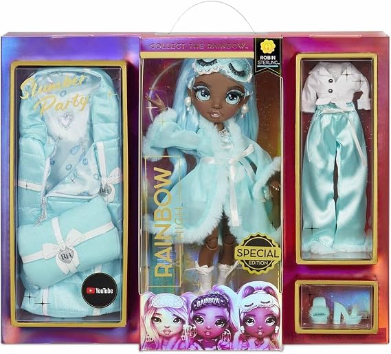 Rainbow High Slumber Party Fashion Doll and Playset w/ 2 Outfits Choose from Brianna Dulce, Marisa Golding, Robin Sterling (Robin Sterling)