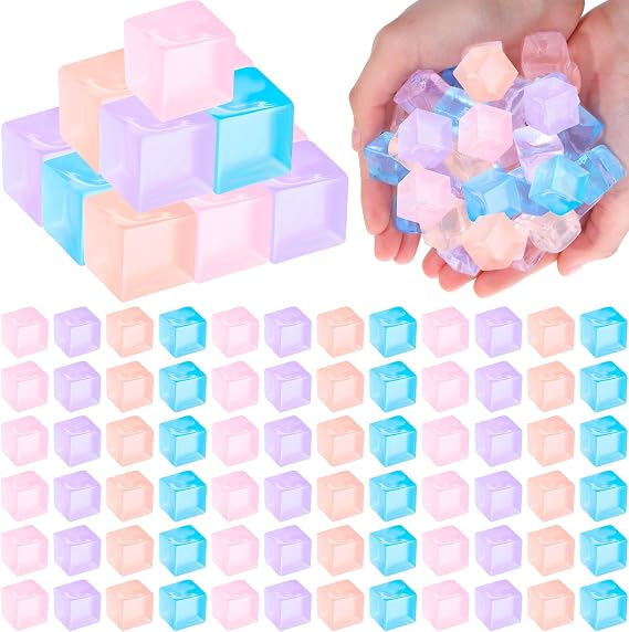 100 Pcs Mini Ice Cube Balls Bulk Square Design, 4 Color