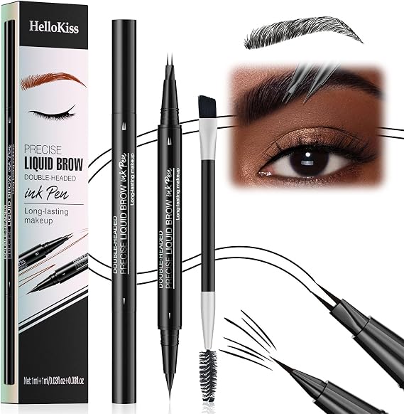 Waterproof Microblading Eyebrow Pen - 2 in 1 Double Ended Magic Precise Eyebrow Pen Microblade Effect Eyebrow Pencil Brow Contouring Pen with 2 Micro Fork Tip
