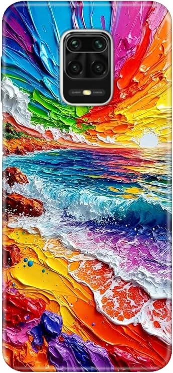 Xiaomi Redmi Note 9 Pro Max ile Uyumlu Silikon Kılıf, Suluboya Sahil Temalı Desenli, Darbe Emici