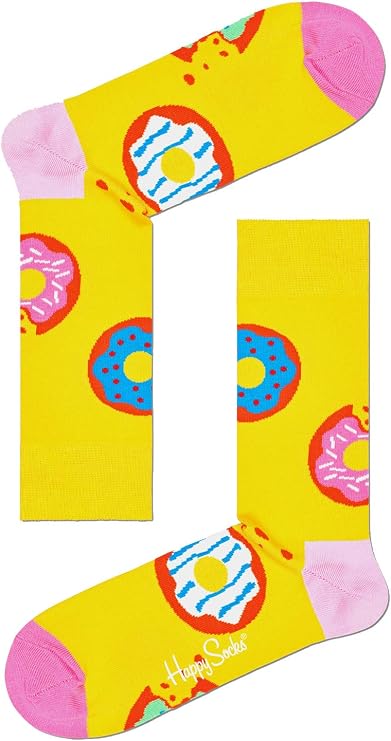 Happy Socks Unisex Printed Jumbo Donut Combed Cotton Socks (Medium Yellow, 10-13)