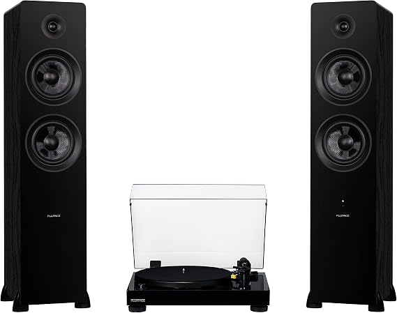 Fluance RT80 Classic High Fidelity Vinyl Turntable and Ai81 Powered 2-Way Floorstanding Tower Speakers, Diamond Stylus, Belt Drive, Built-in Preamp, 150W Class D Amplifier, Bluetooth