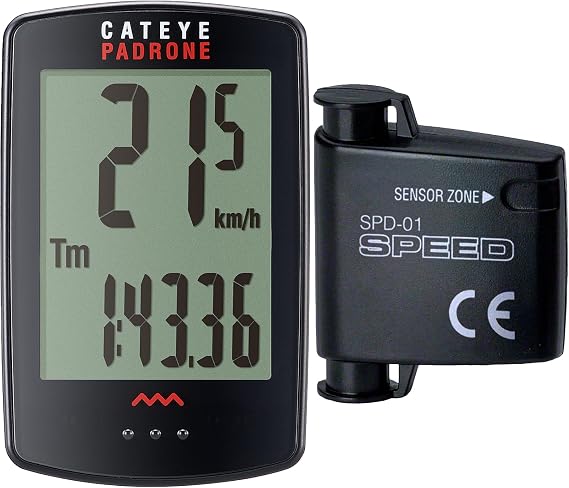 CATEYE Padrone Wireless Bike Computer Oversized Display Cyclocomputer, Wireless Speedometer & Odometer, FlexTightTM Mount, Auto Start/Stop, Programmable Odometer