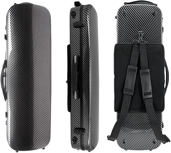 Vetimobato Carbon Fiber Violin Case 4/4 Full Size Hard Shell Oblong Violin Box with strap & Music Sheet Bag & Lock Travel case 2.1kg (Black)