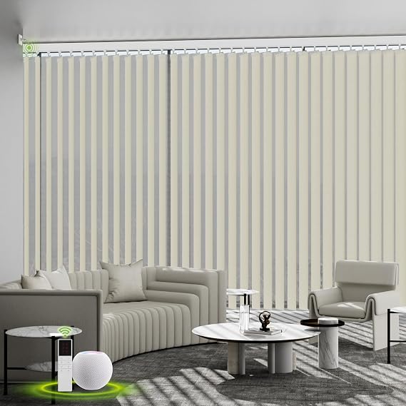 Motorized Sheer Vertical Blinds Compatible with Alexa Google Home,Light Filtering Remote Control Smart Vertical Shades Blackout Blinds for Patio Sliding Glass Door Customize Dot Off-White