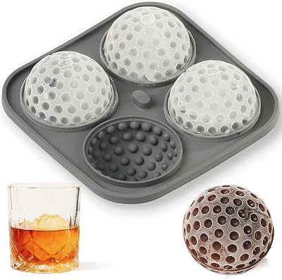 Ice Ball Mold, Large Golf Ball Shaped Silicone Sphere Ice Cube Molds with Funnel Lid, 4 Cavities Big Round Ice Cube Tray for WhiskeyCocktailFruit DrinksIce CreamWax MeltCandle