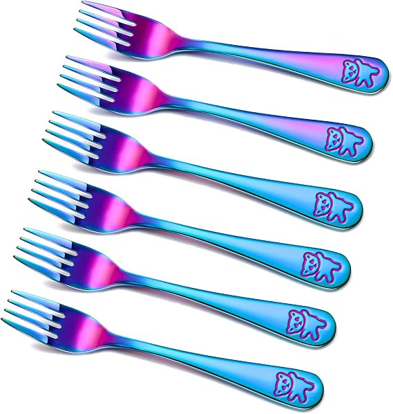 Minatee 6 Pcs Rainbow Kids Forks Stainless Steel Toddler Silverware Set