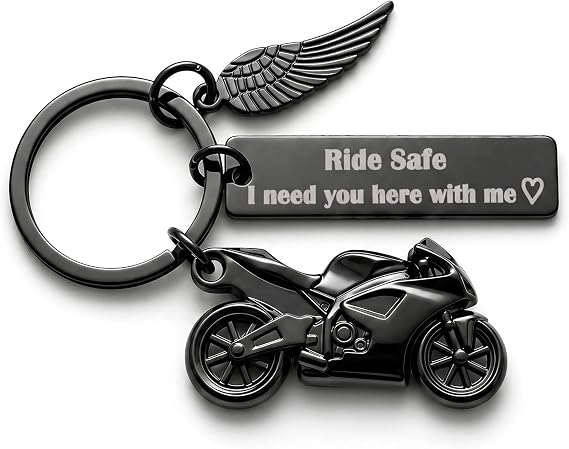JEWSUN Motorcycle Ride Safe Keychain with Guardian Angel Wing Charm