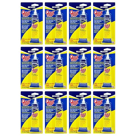 BEACON Quick Grip Permanent Adhesive - Fast-Drying, Crystal-Clear & Weather-Proof Glue for Ceramics, Wood, and More, 2-Ounce, 12-Pack