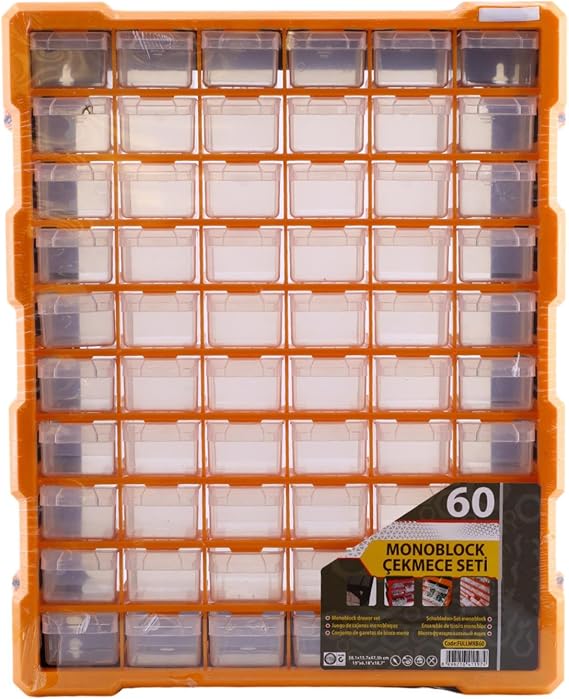 Badem10 Vida Dübel Civata Kutusu Bölmeli Avadanlık Monoblok Çekmeceli 60'lı Takım Çantası Plastik Organizer