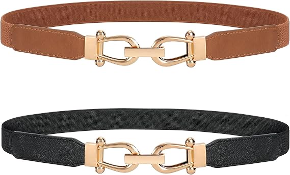 JASGOOD Women Stretchy Waist Belt Retro Elastic Skinny Belt for Ladies with Gold Buckle