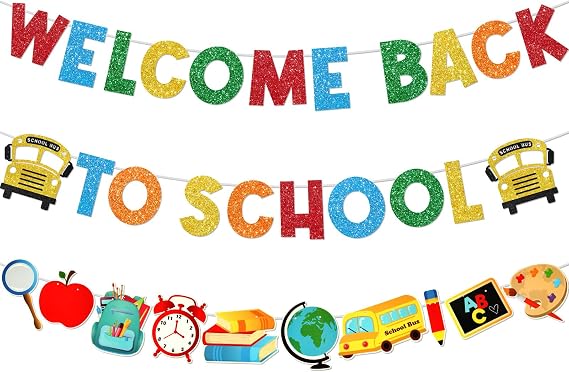 3Pcs Glitter Welcome Back to School Banner, Back School Garland