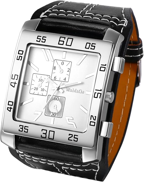 JewelryWe Men's Analogue Quartz Watch Men's Classic Retro Rectangular Business Casual Watch with Leather Strap Black/Brown