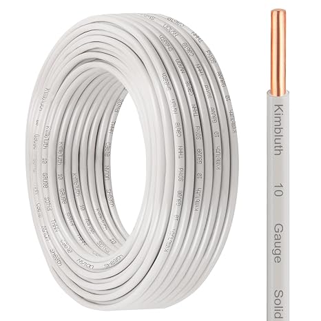 THHN Wire 10 Gauge Solid Copper Wire, 10 AWG Wire, White, 25FT