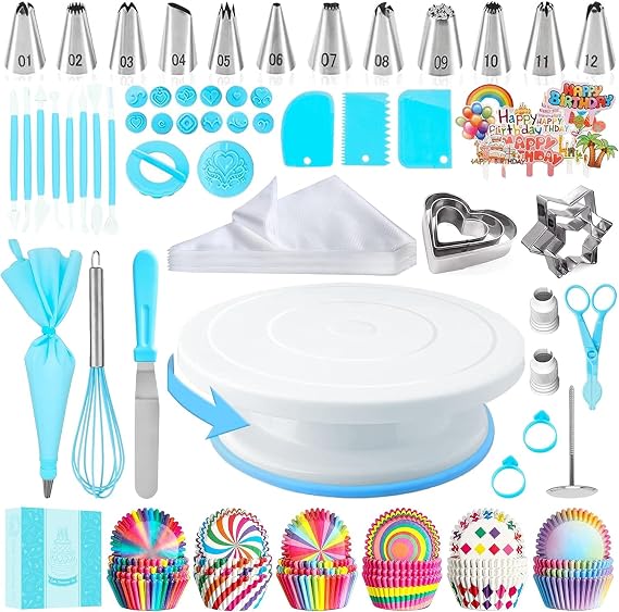 Cake Turntable Plate with Nozzles, Pastry and Pastry Kit, Utensils (255 Pieces)