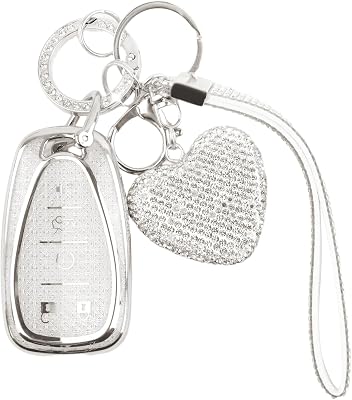Compatible with Chevy Key Fob Cover,Keyfobs Covers with Bling Heart Keychain,Stylish Car Accessories Car Key Cover