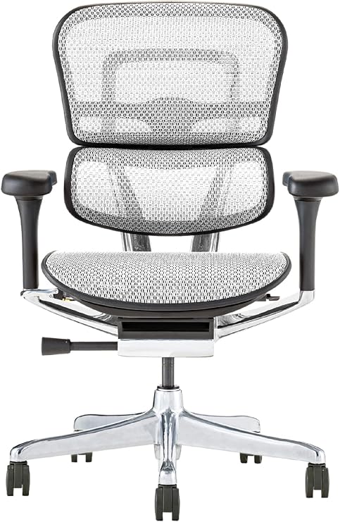 (Ergohuman) Ergohuman2 445417 Office Chair with No Headrests, Elevating Type, Memory Locking Function, Elastomeric Mesh, PU Caster Pro, Low Type, Frame: Black, Mesh: White, Seki Furniture