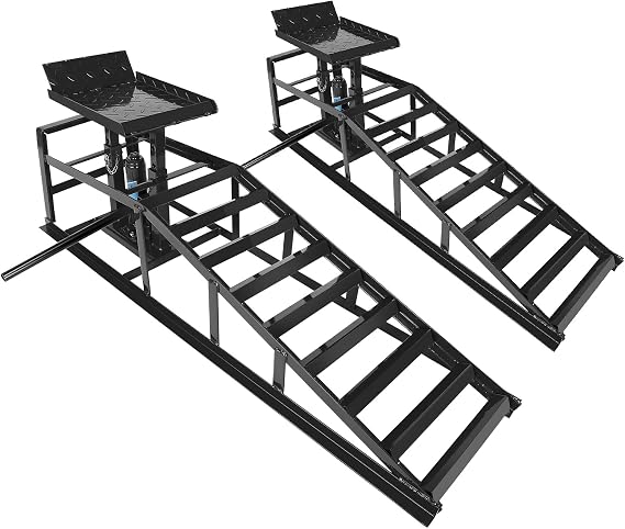 2 Pack 5T 10000lbs Hydraulic Car Ramps Low Profile Car Lift Service Ramps Truck Trailer Garage Lift Height Range 9.8" to 15" Hydraulic Vehicle Ramps Black