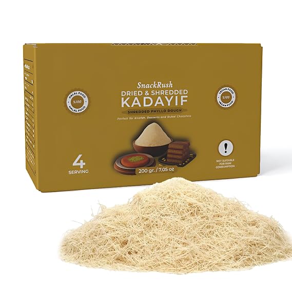 SnackRush Dried & Chopped Kadayif Shredded Phyllo Dough 200g (0.44lb) | Perfect for Kunafa, Knafeh, Dubai Chocolate, Pistachio Cream Desserts, Kataifi Pastries & Authentic Middle Eastern Sweets (0.44 lbs)