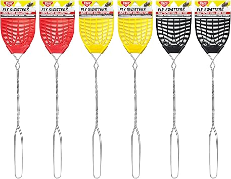 Enoz Flyswatter, Rids Home and Garden of Pests, Multicolor, Heavy Duty with Vented Design, Easy to Use, 6 Count