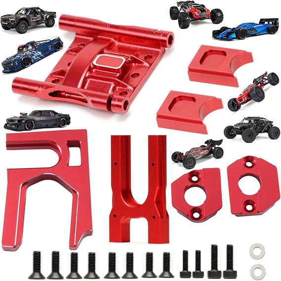 Alloy Center Diff Mount+Differential Cover Mount+Sliding Motor Mount Upgrades for ARRMA 1/8 Typhon/Kraton/Outcast/Notorious/Talion 6S BLX,1/7 Mojave 6S BLX/Limitless(Red)