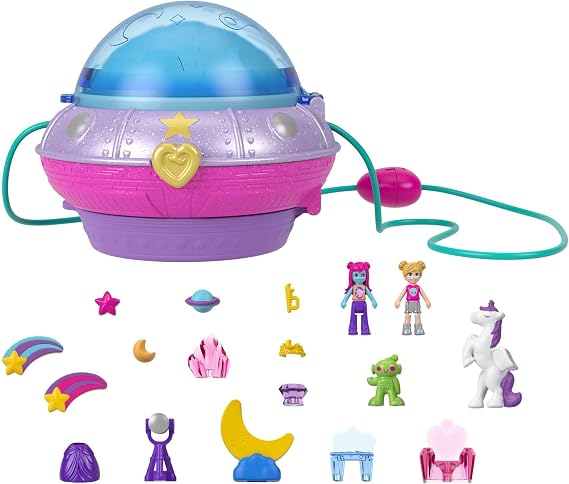 Polly Pocket Dolls and Accessories, Compact with 2 Micro Dolls, 15 Toy Pieces and 1 Fashion Piece, Double Play Space, HCG25