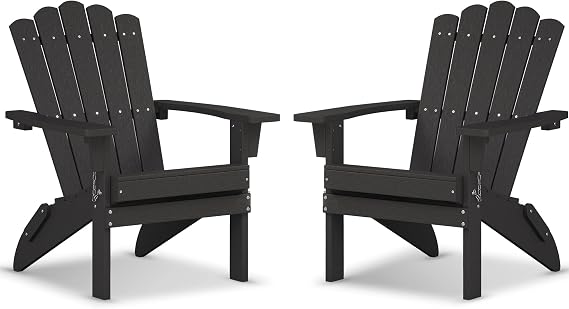 Folding HDPE Adirondack Chair Set of 2, Black