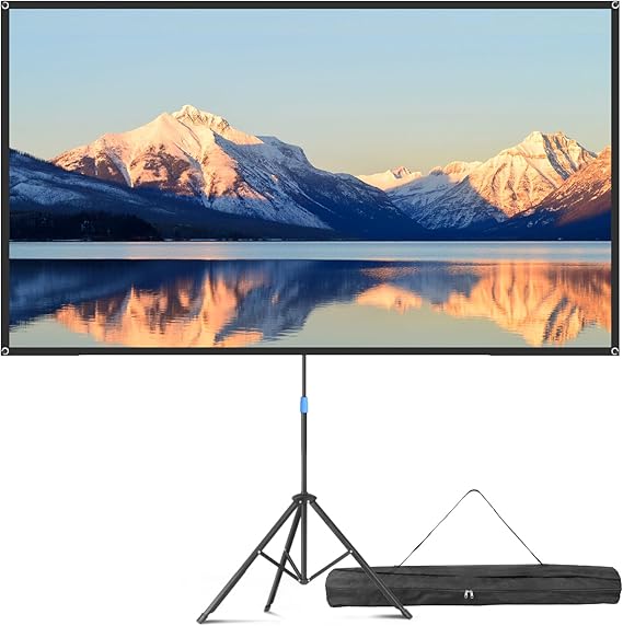Projector Screen with Stand, 80 Inch Portable Projector Screen Outdoor Indoor, 1.2 Gain Fiberglass Projection Screen, 16:9 Outdoor Movie PVC Screen with Carrying Bag for Movie NightWhite Screen