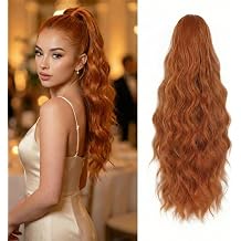 Copper Red Loose Wave Synthetic Ponytail Hair Extension - High Density Clip In Hairpiece For Added Volume, Length & Natural Blending For Party, Evening & Daily Fashion Looks