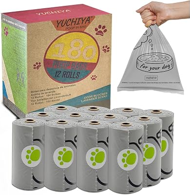 Dog Poop Bags Holder with LED Flashlight|Pet Waste Bags Dispenser for Leash|Doggie Potty Bags Container with Leak-proof Pet Trash Bags and Accessories 180 Bags, Grey