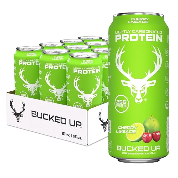 Bucked Up Lightly Carbonated Protein Soda | 25g Whey Isolate - Zero Sugar, Low Calorie, Caffeine Free, Clean Drink | Sparkling Protein Soda - 12 Pack, 16 oz Cans (Cherry Limeade)