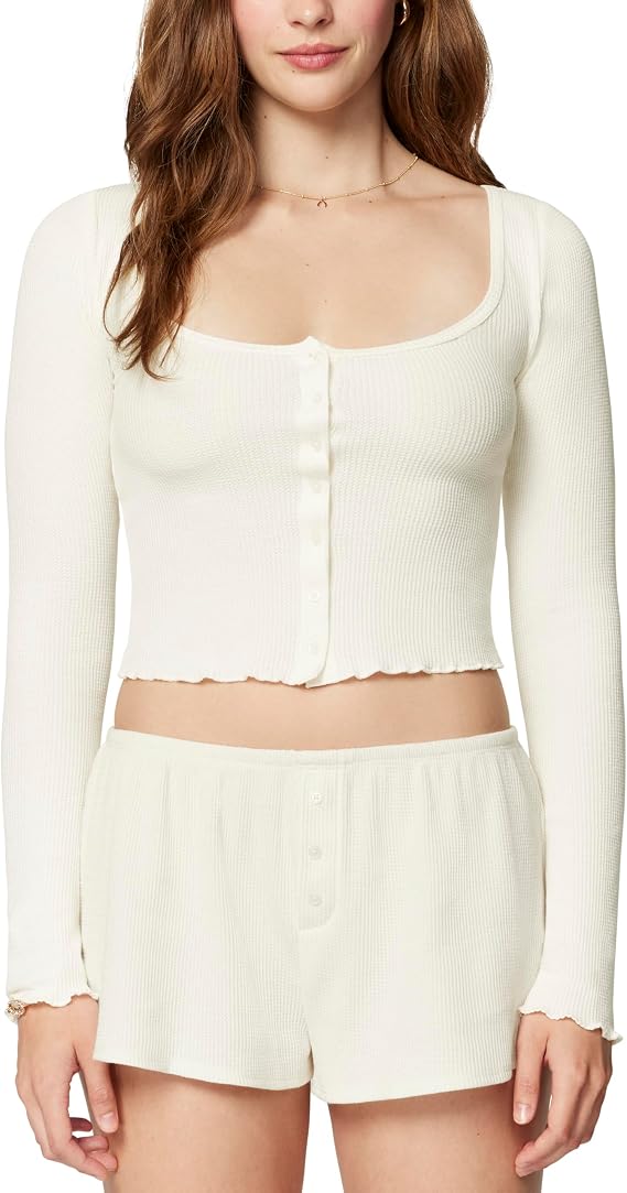 florence by mills Women's Fluffy Snuggle Micro Thermal Baby Button Front Cardigan