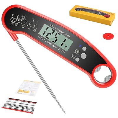 Digital Meat Thermometer Waterproof Instant-Read Cooking Thermometer with LCD Backlight, Magnetic Back & Bottle Opener for Grilling, BBQ, Baking, Sous Vide, Candy Making & Kitchen Use