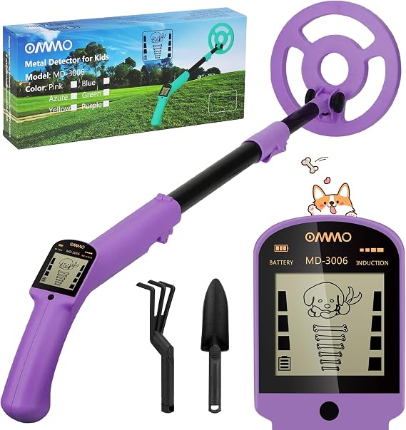 OMMO Kids Metal Detector, Adjustable 27.5"-37.8" with LCD Display (Purple)