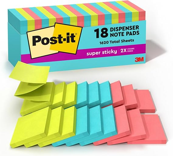 Post-it Super Sticky Pop Up Notes, 3 in x 3 in, 18 Pads, 90 Sheets/Pad, 2x the Sticking Power, Back to School Supplies f