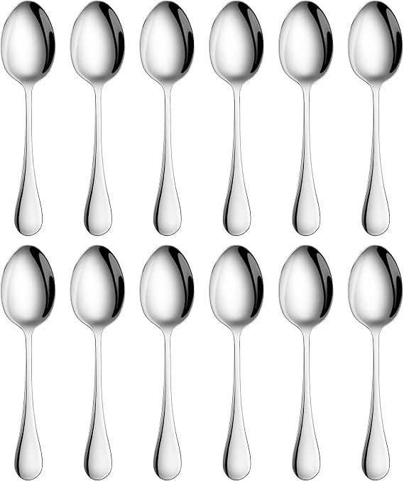 Artaste Rain 18/10 Stainless Steel Teaspoons, 6.25 Inch, Mirror Polished Silver, Set of 12