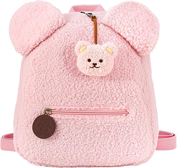 ViEinkaufen Kids Mini Furry Backpack,Toddler Mini School Rucksack Preschool | Kindergarten Elementary Backpack Cute Small Bag, Adjustable Kids Plush Backpack for School Travel