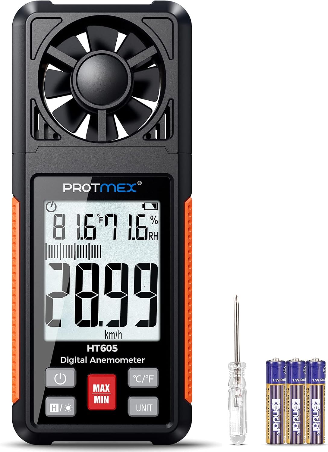 Protmex Wind Speed Meter, 6 Wind Speed Units Selection Anemometer with Large LCD Screen, Wind Speed Temperature Humidity Measuring, MAXMINAVG, Data Hold, ℃℉, Backlight, Auto-Off Functions CFM Meter