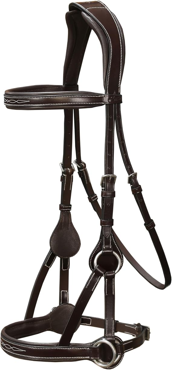 Exion Astra Sidepull Bitless Bridle for Horses Fancy Stitched Padded Leather with Anti-Pressure Crown, Rubber Reins, Stainless Hardware Black, Brown, Oak | Cob, Full, Oversize, Pony