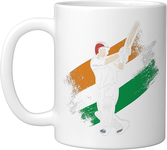Cricket Player India Flag | Indian Cricket Team | Cricketer Ceramic Mug, White