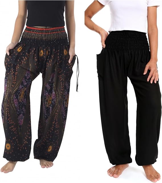 Black Flower Eye and Plain Black Boho Pants Bundle Size XX-Large