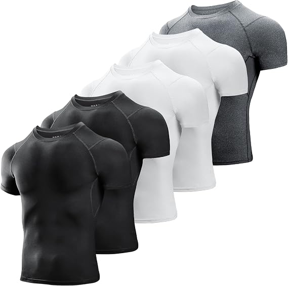 Niksa Men's Compression Shirts 3/5 Pack,Short Sleeve Athletic Compression Tops Cool Dry Workout T Shirt