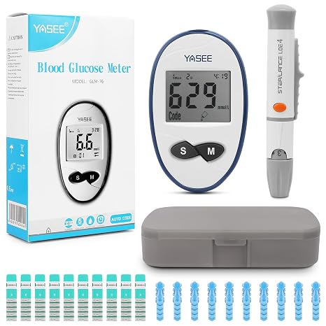 Blood Glucose Monitor Kit, 50 Test Strips, 50 Lancets, Auto Coding, 180 Test Memory, Carrying Case, Painless Lancing Device, Blood Sugar Testing for Diabetes, mmol/L