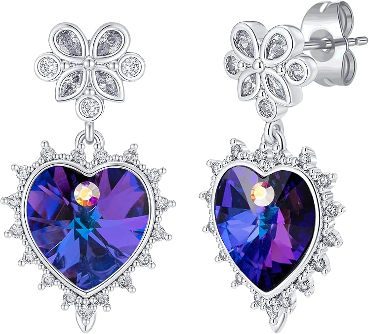 EVEVIC Austrian Crystal Vintage Dangle stud Earrings for Women | Victorian Earrings, 14k White Gold Plated, Secure Butterfly Back, Jewelry Gift, Elegant for Wedding Occasions